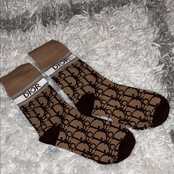Dior Tan and Brown Logo Men's Socks - Picture 3 of 3